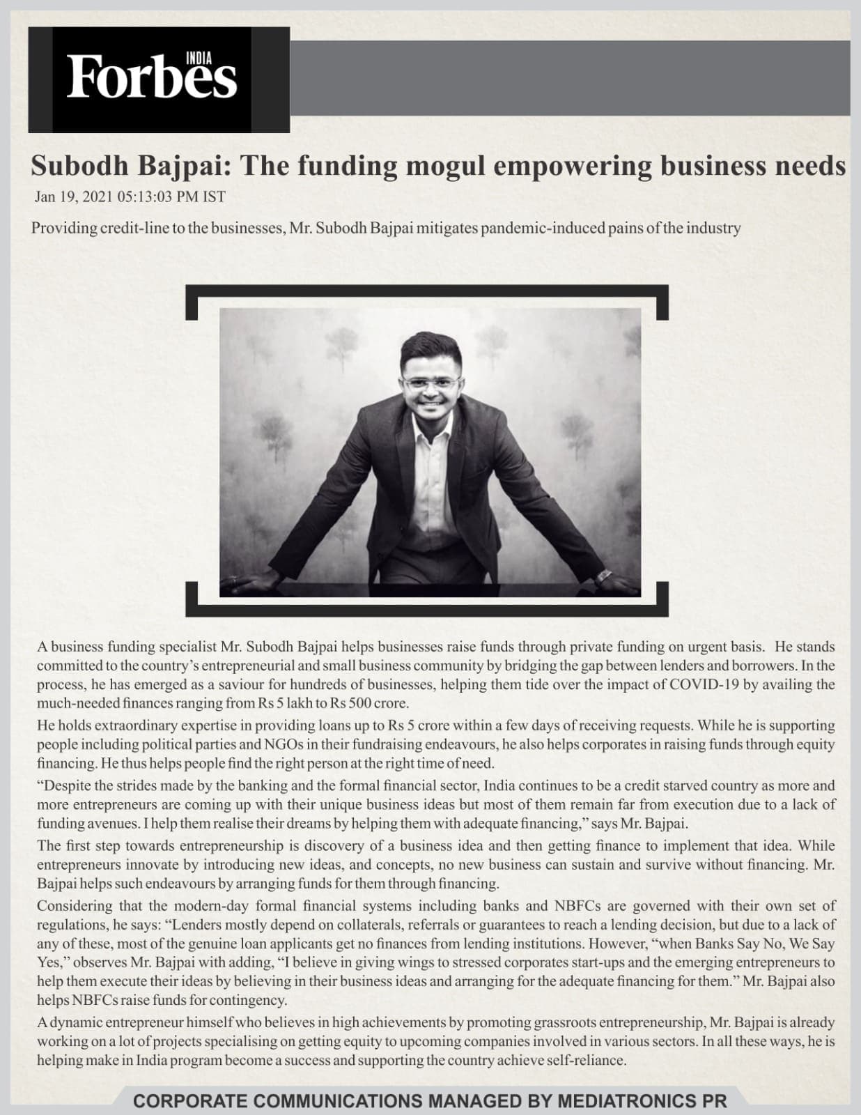 Forbes India feature